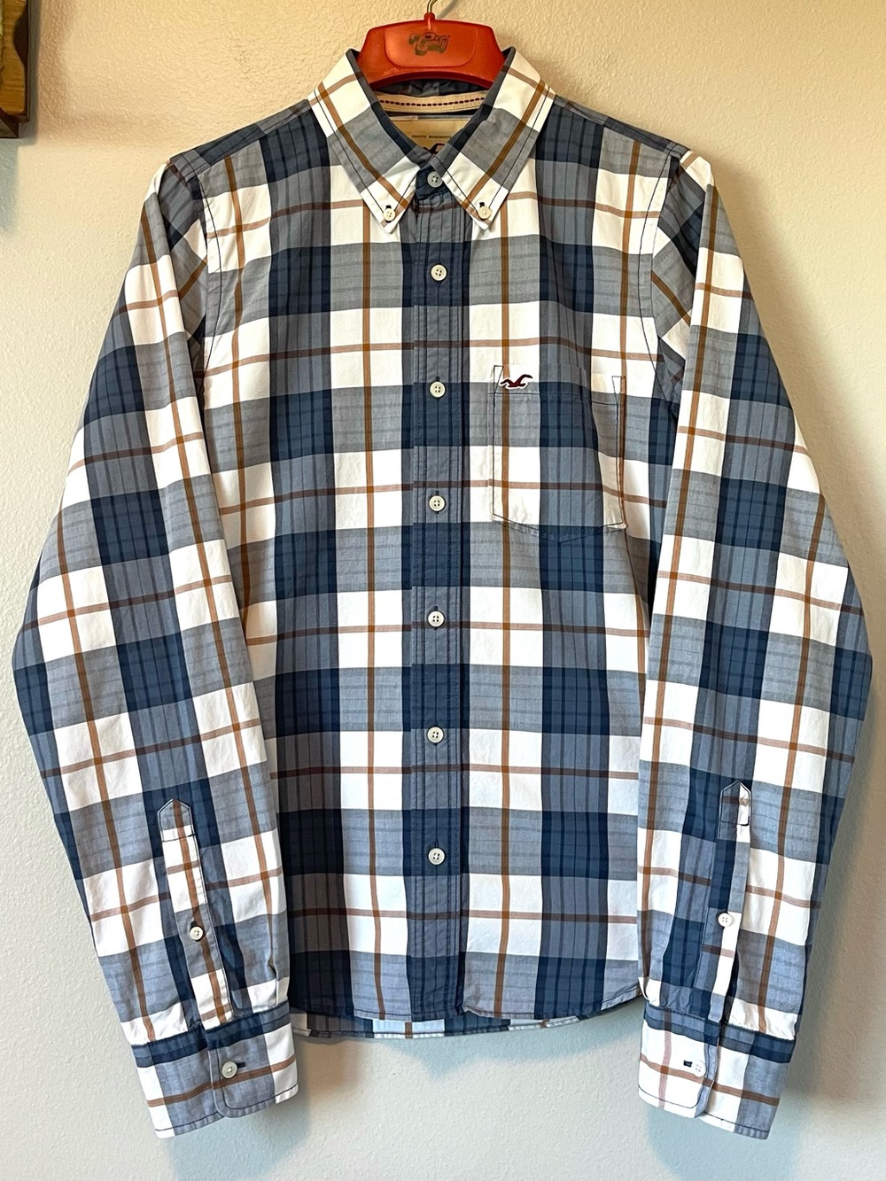 Hollister California Oxford Shirt - Blue Plaid & Y2K - Size Large